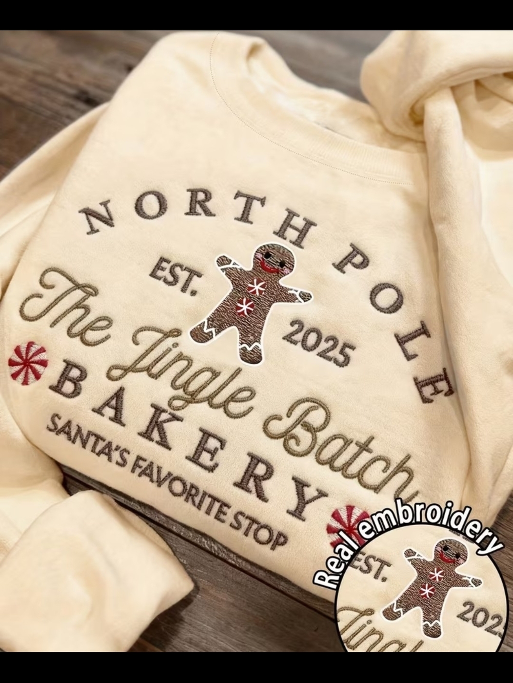Soft Cream 'North Pole The Jingle Batch Bakery' Holiday Sweatshirt Embroidered